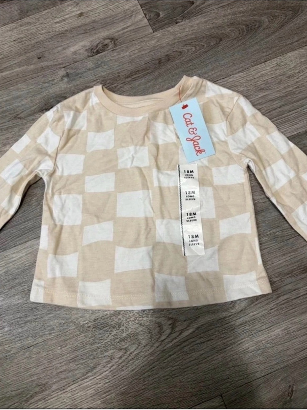Cat & Jack Beige and White Checkerboard Long-Sleeve Top